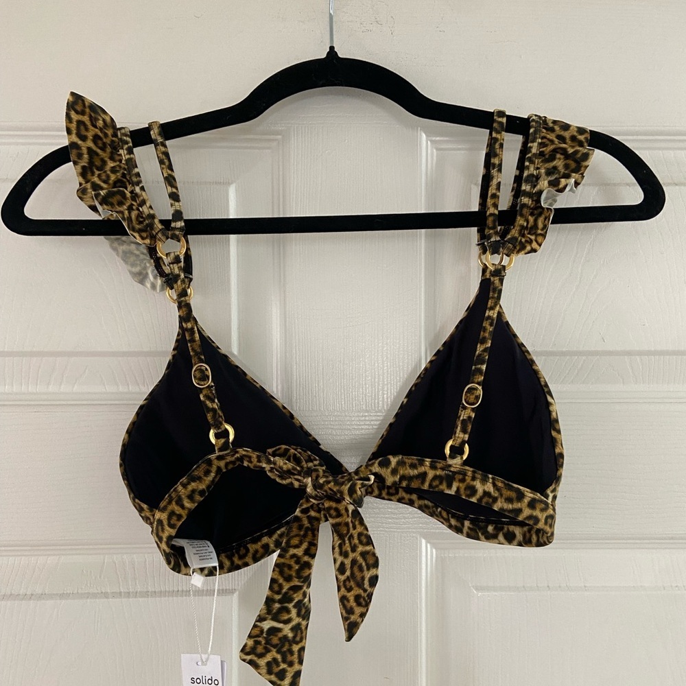 NWT Solido Leopard-Print Ruffle Strap Bikini Top Women's Size Large - Picture 5 of 6